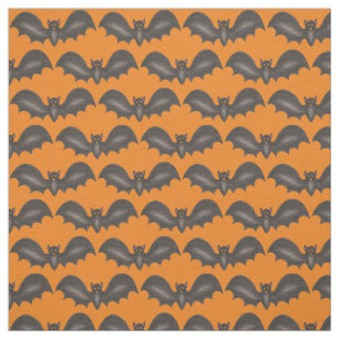 Happy Halloween Spooky Black Flying Bats Orange Fabric