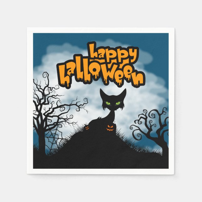 Happy Halloween Spooky Cat Party Napkin (Front)