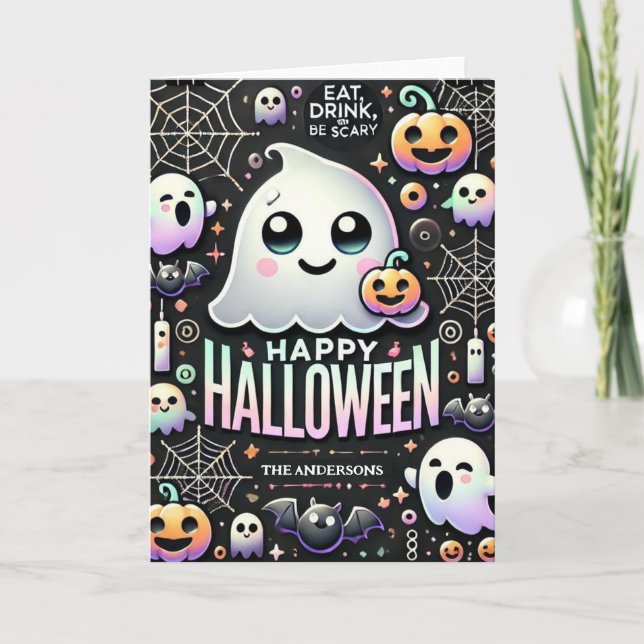 Happy Halloween Spooky Cute Ghost  Holiday Card (Front)