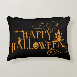 Happy Halloween Spooky Decorated Font Accent Pillow