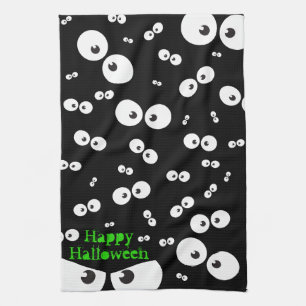 Happy Halloween Spooky Eye Fun Black Illustration Kitchen Towel