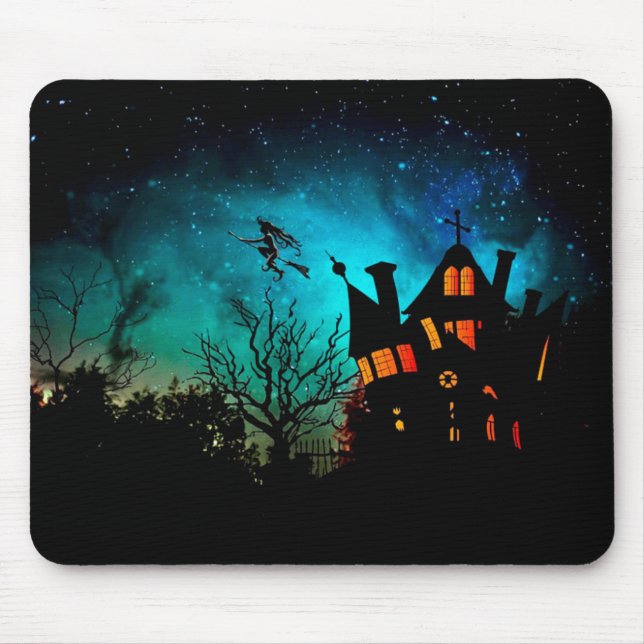 Happy Halloween Spooky Flying Witch Mousepad (Front)