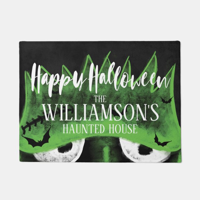 Happy Halloween Spooky Frankenstein Hunted House Doormat (Front)