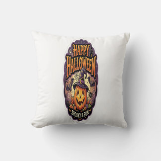 Happy Halloween Spooky & Fun Cute Pumpkin Witch Throw Pillow