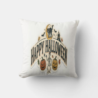 Happy Halloween Spooky & Fun Cute Pumpkin Witch Throw Pillow