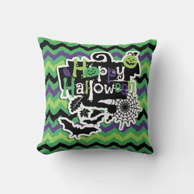 Happy Halloween Spooky Fun Throw Pillow (Front)
