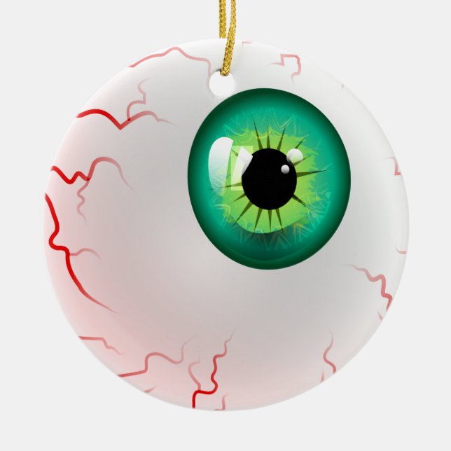 Happy Halloween! Spooky Green Eyeball Ceramic Ornament (Front)