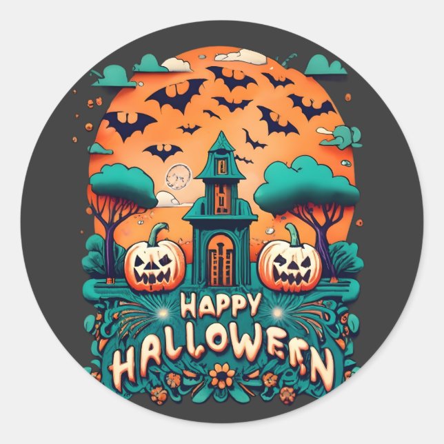 Happy Halloween | Spooky Halloween Classic Round Sticker (Front)