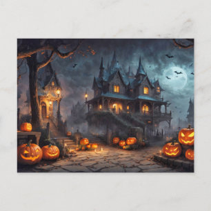 Happy Halloween   Spooky Haunted Dwelling Postcard
