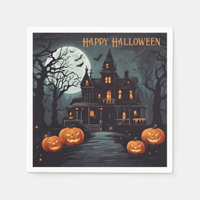 Happy Halloween Spooky Haunted House Napkin (Front)