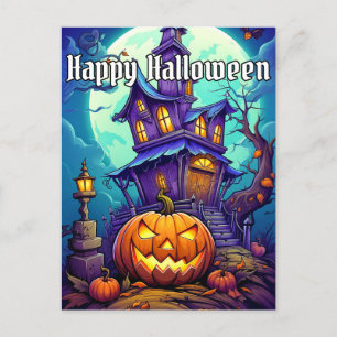 Happy Halloween Spooky Haunted House Postcard