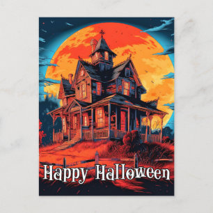 Happy Halloween   Spooky Haunted House Postcard