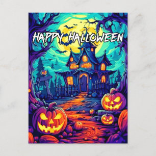Happy Halloween   Spooky Haunted House Postcard