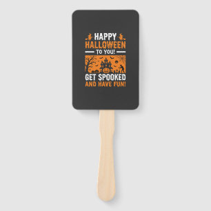 Happy Halloween Spooky Haunted House Quote Hand Fan