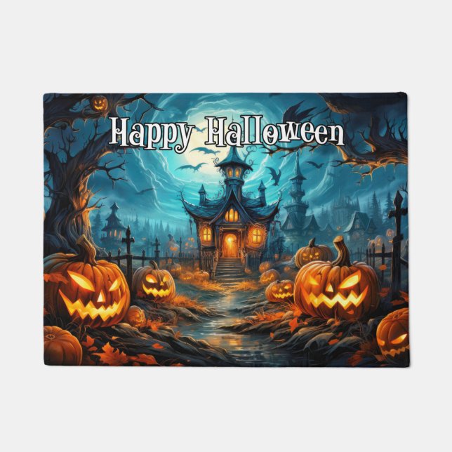 Happy Halloween | Spooky Illuminating Pumpkins Doormat (Front)