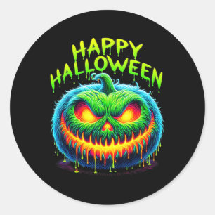 Happy Halloween Spooky Jack O Lantern Pumpkin Tren Classic Round Sticker