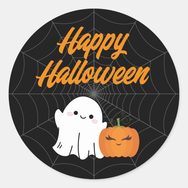 Happy Halloween Spooky Kids Party Black Classic Round Sticker (Front)