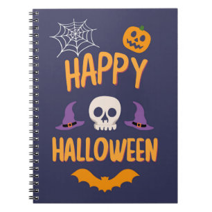 Happy Halloween spooky pumpkin bat orange design Notebook