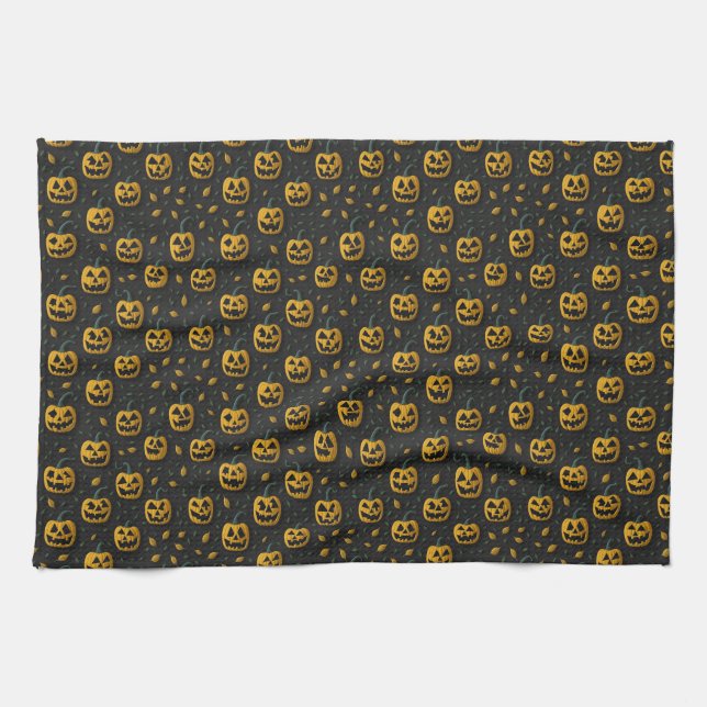 Happy halloween spooky pumpkin cartoon dark kitchen towel (Horizontal)