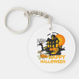 Happy Halloween Spooky Pumpkin Haunted House Men W Keychain