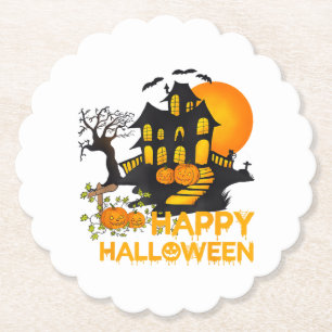 Happy Halloween Spooky Pumpkin Haunted House Men W Paper Coaster