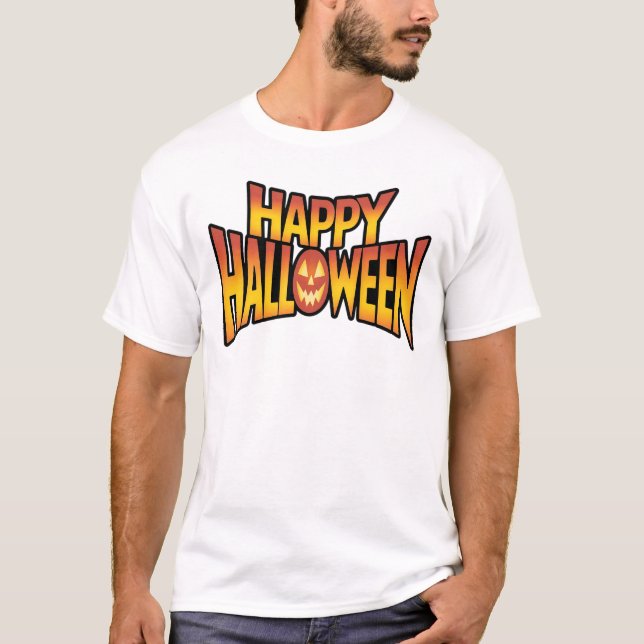 Happy Halloween Spooky Pumpkin Text Design T-Shirt (Front)