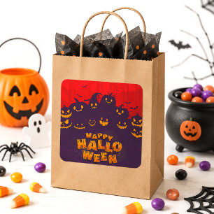 Happy Halloween Spooky Pumpkins Kids Party Favour Square Sticker