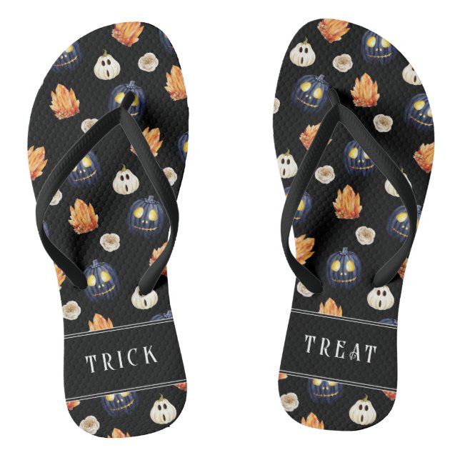 Happy Halloween Spooky Samhain Pumpkins Crystals Flip Flops (Footbed)