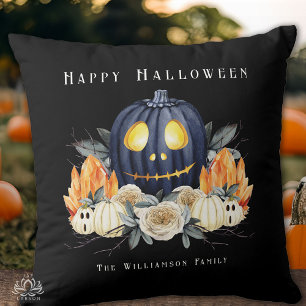 Happy Halloween Spooky Samhain Pumpkins Crystals Throw Pillow