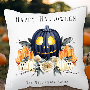 Happy Halloween Spooky Samhain Pumpkins Crystals Throw Pillow
