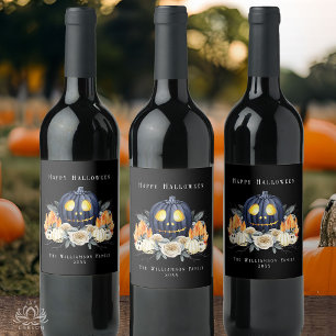 Happy Halloween Spooky Samhain Pumpkins Crystals   Wine Label