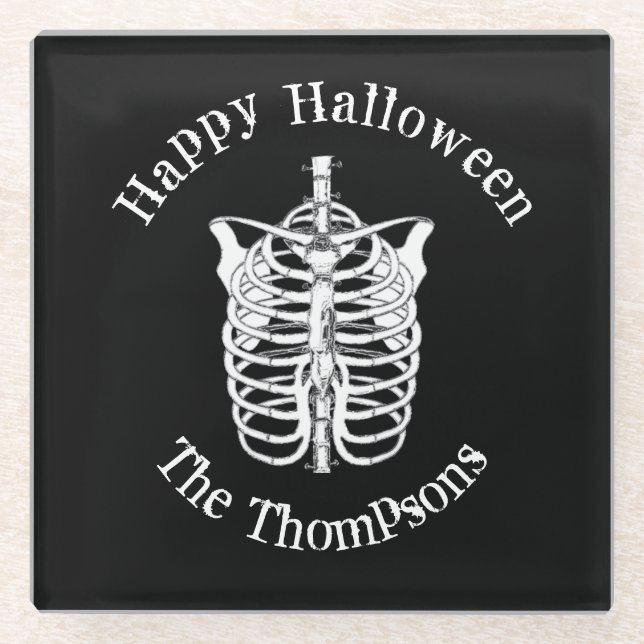 Happy Halloween Spooky Scary Skeleton Simple Glass Coaster (Front)