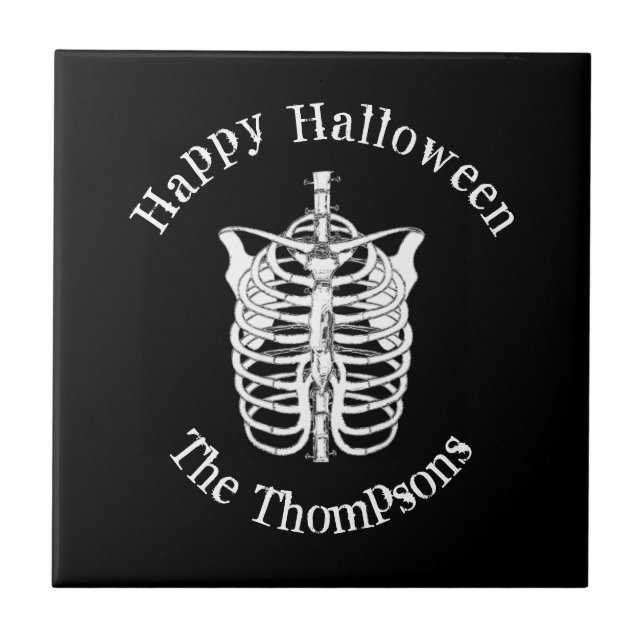Happy Halloween Spooky Scary Skeleton Simple Tile (Front)