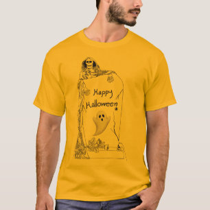 Happy Halloween – Spooky Skeleton and Ghost Design T-Shirt