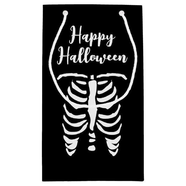 Happy Halloween spooky skeleton rib cage gift bag (Back)