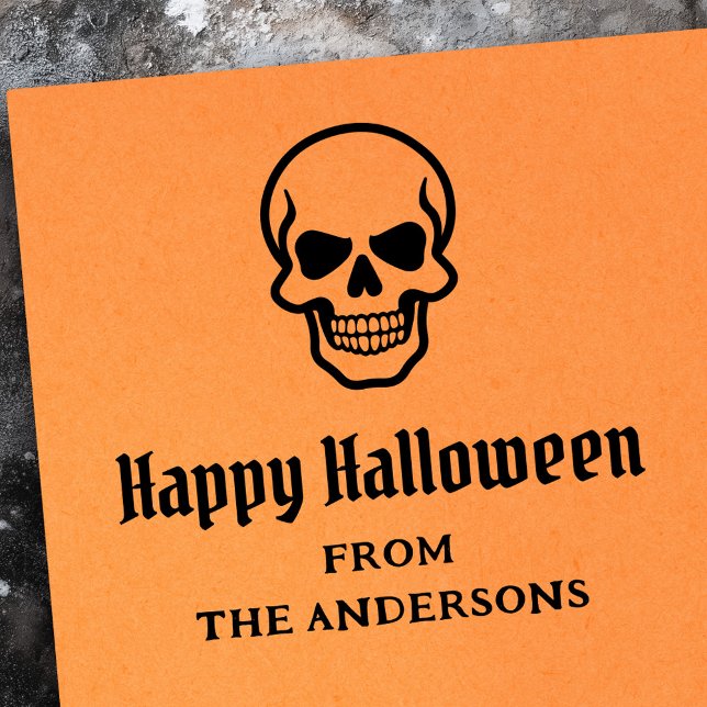 Happy Halloween spooky skull custom name or text Rubber Stamp (Happy Halloween spooky skull custom name or text Rubber Stamp)
