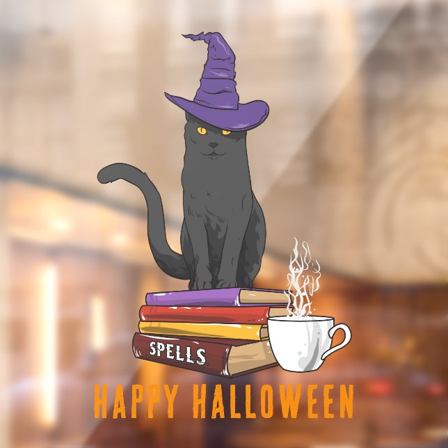 Happy Halloween Spooky Spells Black Cat Custom Window Cling (Sheet 2)