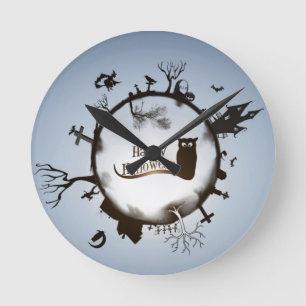 Happy Halloween Spooky Themed Round Clock