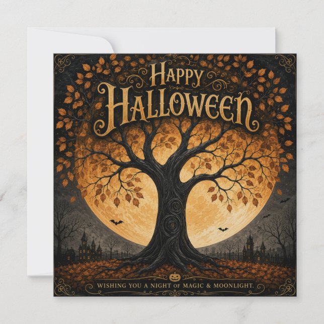 Happy Halloween Spooky Tree Full Moon Gothic Card (Front)