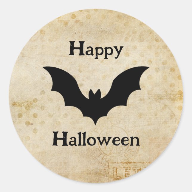 Happy Halloween Spooky Vintage Bat Classic Round Sticker (Front)