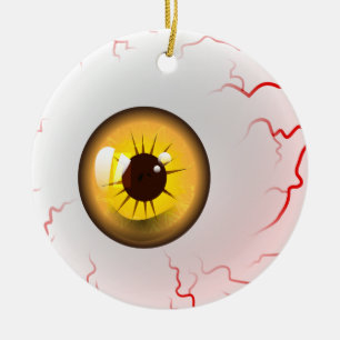 Happy Halloween! Spooky Yellow Eyeball Ceramic Ornament