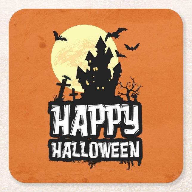 Happy Halloween Square Paper Coaster (Front)