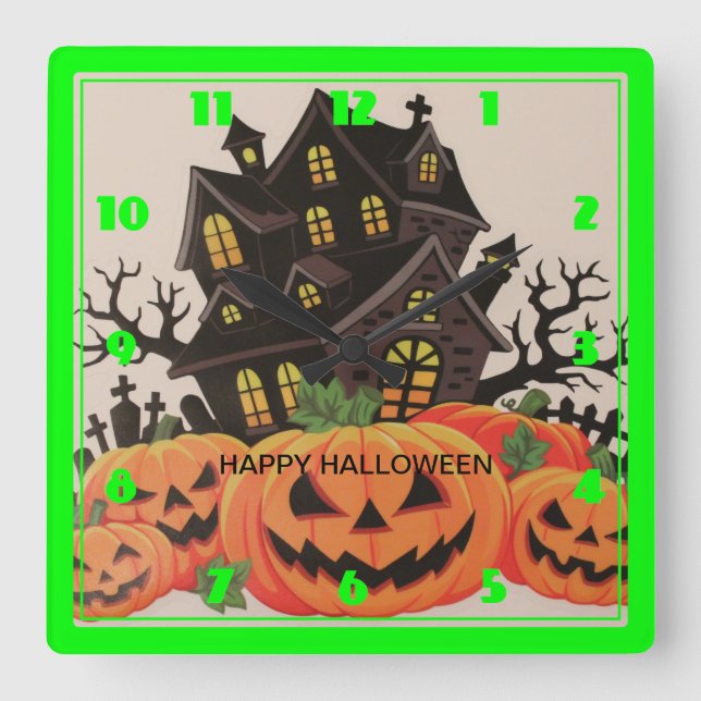 HAPPY HALLOWEEN SQUARE WALL CLOCK (Front)