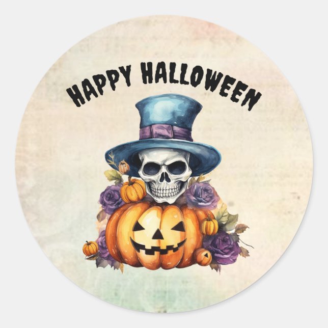 Happy Halloween Squelette et Sticker Citrouille (Devant)