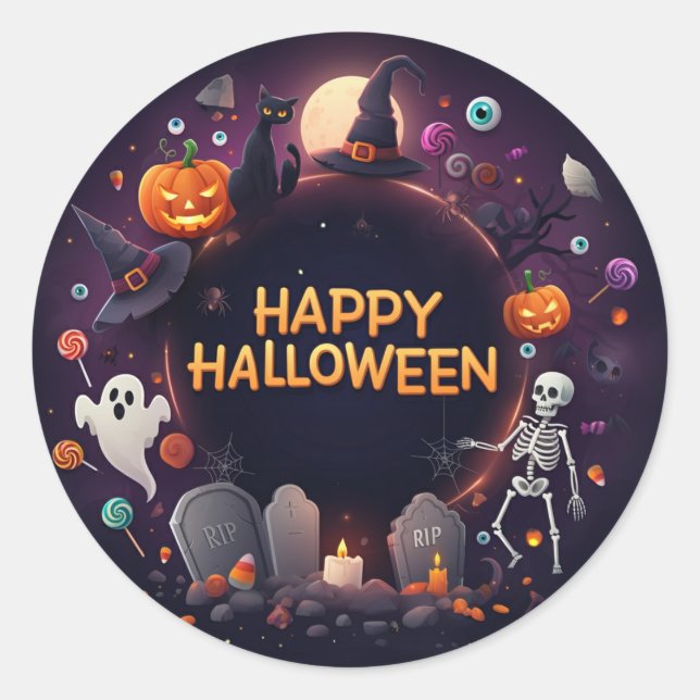 Happy Halloween Sticker rond (Devant)