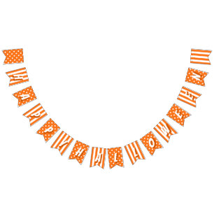 Happy Halloween Stripes and Polka Dots in Orange Bunting Flags