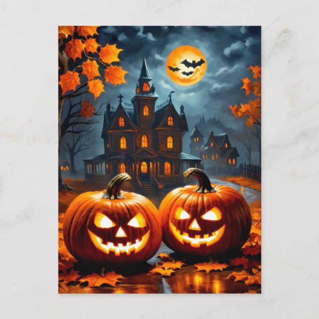 Happy Halloween | Super Glowing Nefarious Pumpkins Postcard (Front)