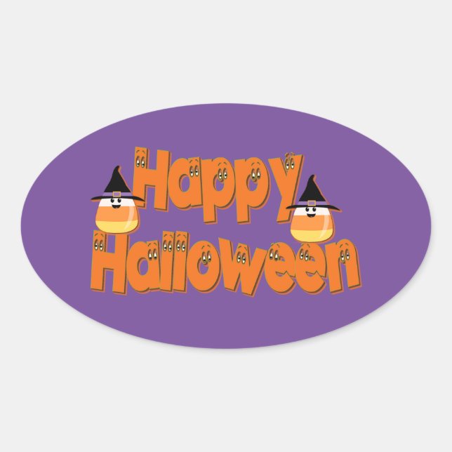 Happy Halloween Texte Whimsical Stickers Oval (Devant)