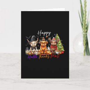Happy Halloween Thanksgiving Christmas Cow Holiday Card