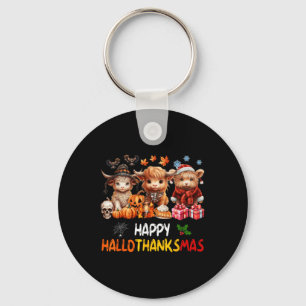 Happy Halloween Thanksgiving Christmas Cow Holiday Keychain